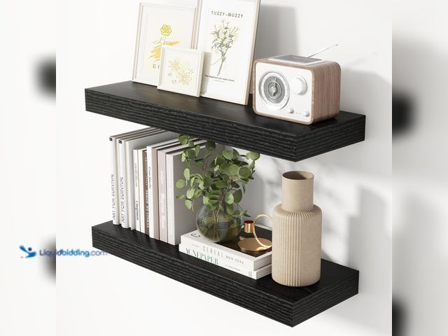 Lot 49-5413709 - 24 Inch Floating Shelves for Wall Black Shelves Set of 2,Wall Mounted Rustic Wood 8 Inch Deep Floati...