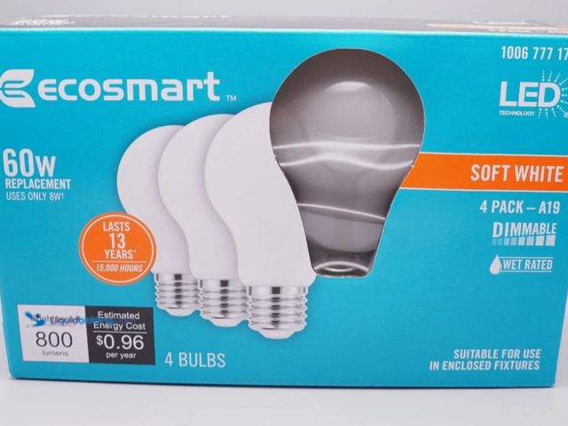 Lot 49-5555526 - EcoSmart A19 Dimmable LED Light Bulb Soft White 60-Watt Equivalent (4 Pack), Unused in a PK of 10