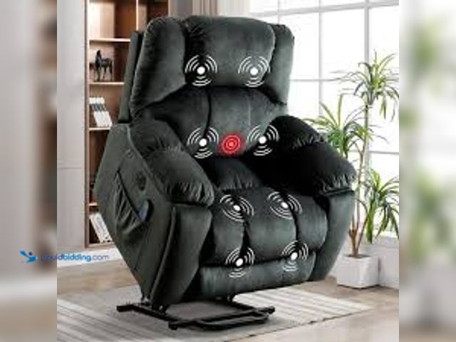 Lot 49-5483710 - Bestier 40.6 in. W Gray Green Oversize Power Lift Recliner Chair with Massage and Heating. Model # L...