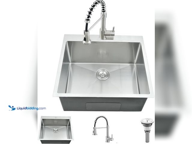 Lot 49-3523704 - 25 Inch Drop In Utility Sink with Faucet, 25"x22"x12" Drop In Laundry Sink 16 Gauge Stainless Steel ...