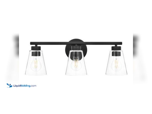 Lot 49-5558994 - Hampton Bay Eastburn 22 in. 3-Light Matte Black Vanity Light with Clear Glass Shades Model # HD32661...