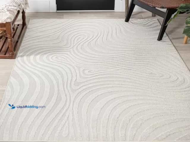 Lot 49-3639353 - JONATHAN Y 5-Ft x 8-Ft Maribo High-Low Abstract Groovy Striped Cream/Ivory Indoor/Outdoor Area Rug, ...