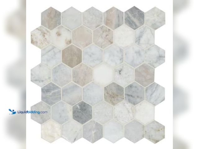 Lot 49-1577339 - Approx. (9) Sq. Ft. Of MSI Capri Blue 2 in. Hexagon 12 in. x 12 in. x 0.38 in. Honed Marble Mesh-Mou...