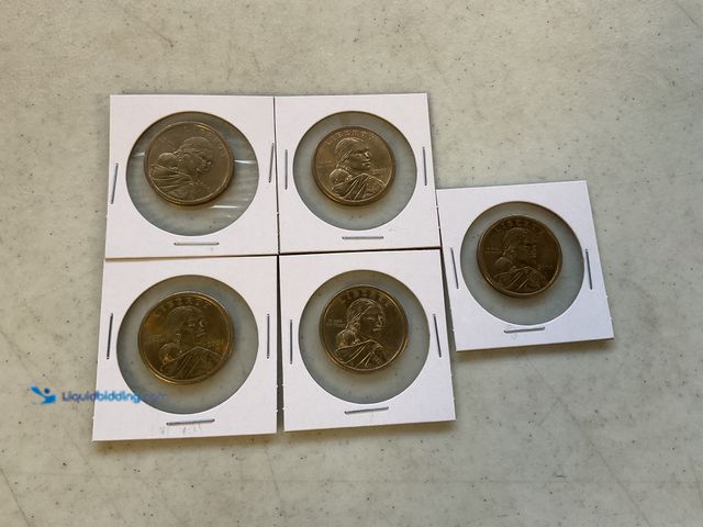 Lot 49-1830549 - LOT OF 5 SACAGAWEA GOLD (IN COLOR) ONE DOLLAR COINS #COINS0219