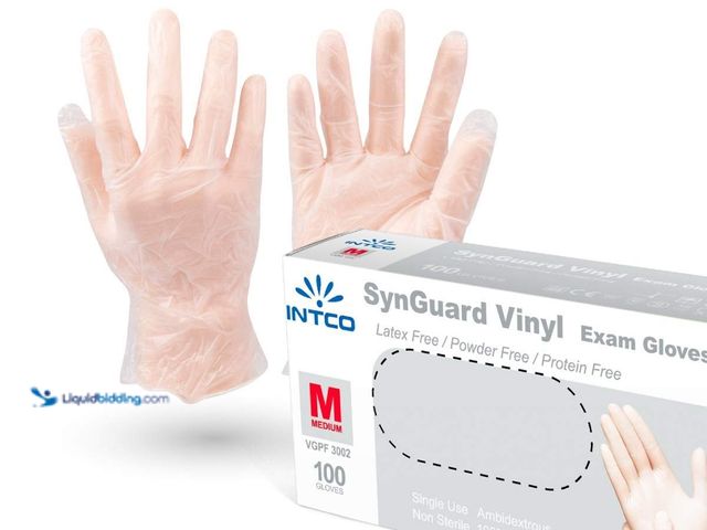 Lot 49-5546519 - intco BASIC Clear Vinyl Exam Gloves, Powder-Free, Medium 1000 Count (10 Boxes of 100) Model:85530300...