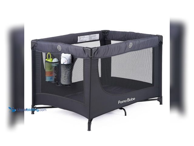 Lot 49-5408654 - Pamo Babe Portable Crib Baby Playpen with Mattress and Carry Bag (Black) [ASIN: B09ZDC8VF7] Unused
