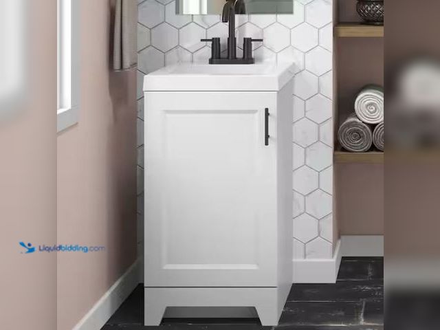 Lot 49-2006632 - Glacier Bay Brindle 19 in. Single Sink Freestanding White Bathroom Vanity with White Cultured Marble...