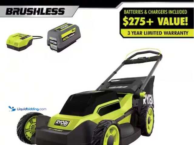 Lot 49-1514698 - RYOBI 40V HP Brushless 20 in. Cordless Battery Walk Behind Push Lawn Mower with 6.0 Ah Battery and C...