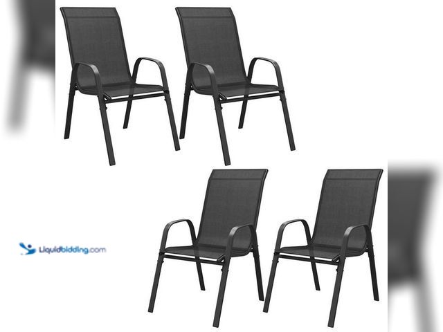 Lot 49-2024009 - Erovio Stackable Outdoor Dining Chairs Set of 2 with All-Weather Metal Frame and Breathable Textilen...