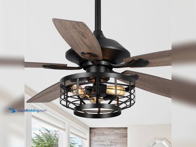 Lot 49-1629193 - 52" Paquette In Indoor Matte Black Industrial Ceiling Fan with Remote Control and Light Kit, Model #...