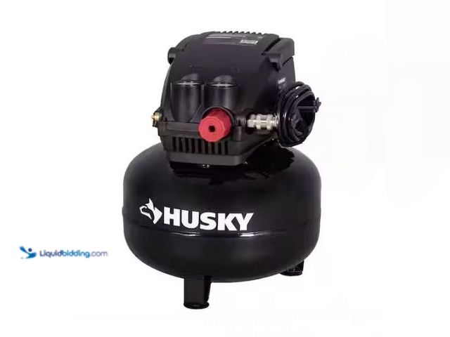 Lot 49-3432439 - Husky 3 Gal. 120 PSI Portable Electric Oil-Free Light Duty Pancake Air Compressor with Fold Down Han...
