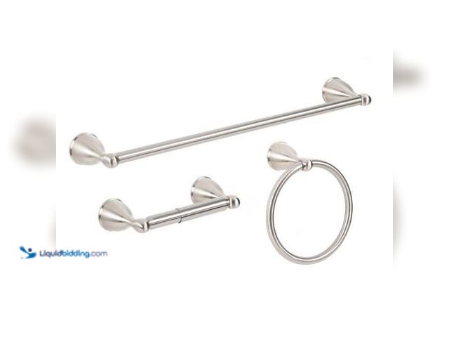 Lot 49-5553167 - Glacier Bay Builders 3-Piece Bath Hardware Set with Towel Bar TP Holder Towel Ring in Brushed Nickel...