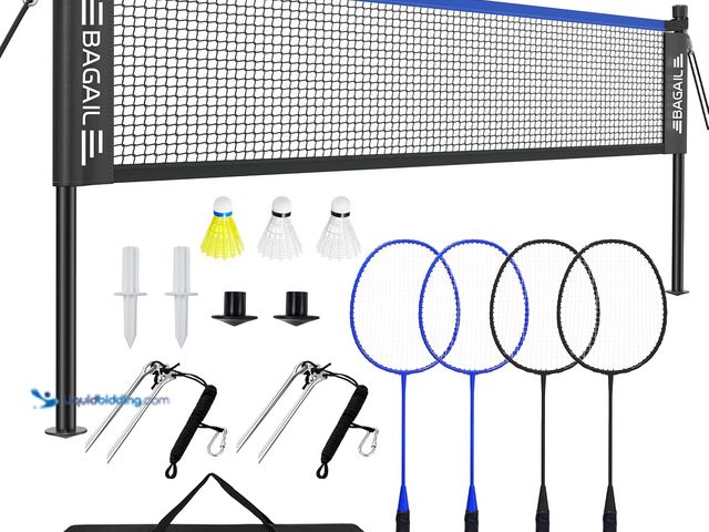 Lot 49-5553237 - BAGAIL Outdoor Badminton Net Set with Anti-Sag Winch System - Official Size 20ft x 5ft, 4 Rackets, 3...