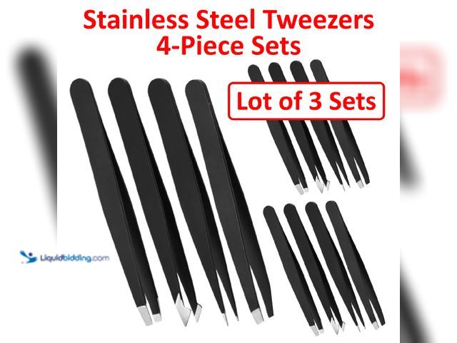 Lot 49-1616169 - Lot of 3 Stainless Steel Tweezer 4-Piece Sets  - NEW - Our 4-piece Tweezers Set is made of the highe...