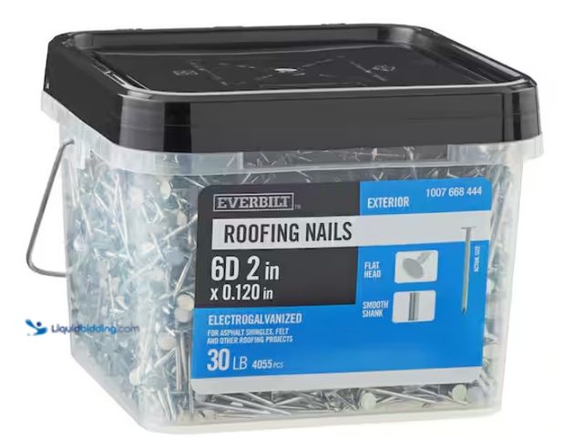 Lot 49-1519188 - Everbilt 2 in. x 6D Electro-Galvanized Non-Collated Roofing Nails 30 lbs. (4055-Count), Model # EB01...