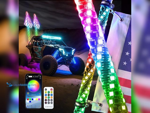 Lot 49-3514411 - 3FT-2PC LED Whip Lights for UTV RGB Chasing/Dancing Light Remote Control APP-Supported, 600+ Color M...
