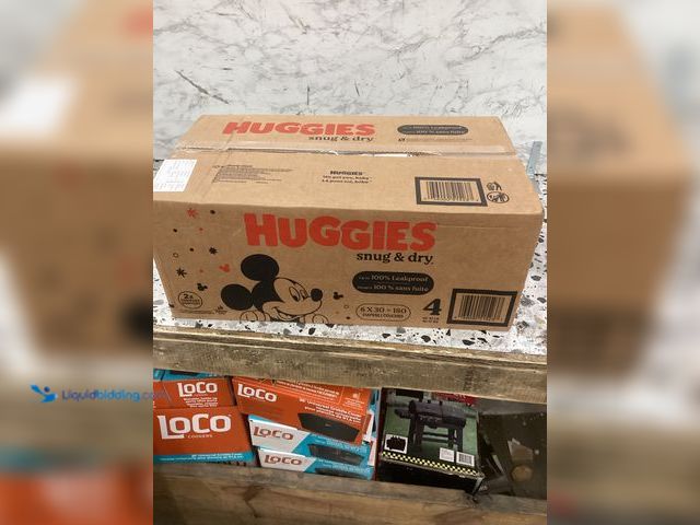 Lot 49-5486628 - Huggies Snug Dry Size 4 Diapers 180 Count 100 Leakproof Soft and Fragrance Free Item is Factory Seal...