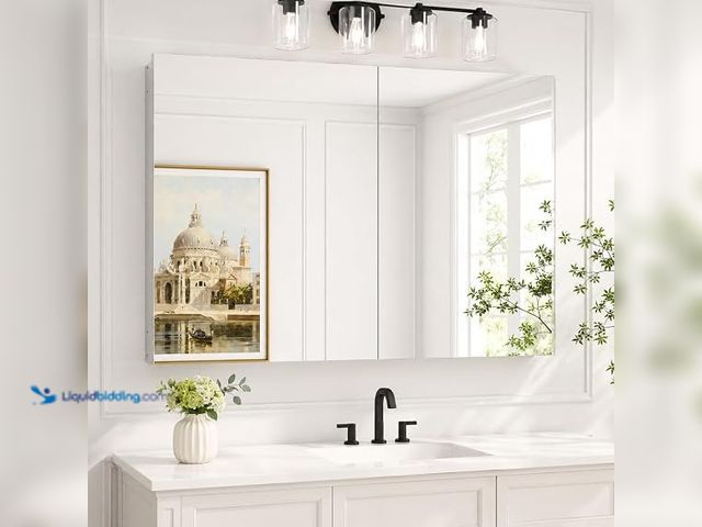 Lot 49-1631861 - 30x26 Black Medicine Cabinet with Mirror, Recessed & Surface Mount | Bathroom mirror with storage: 6...