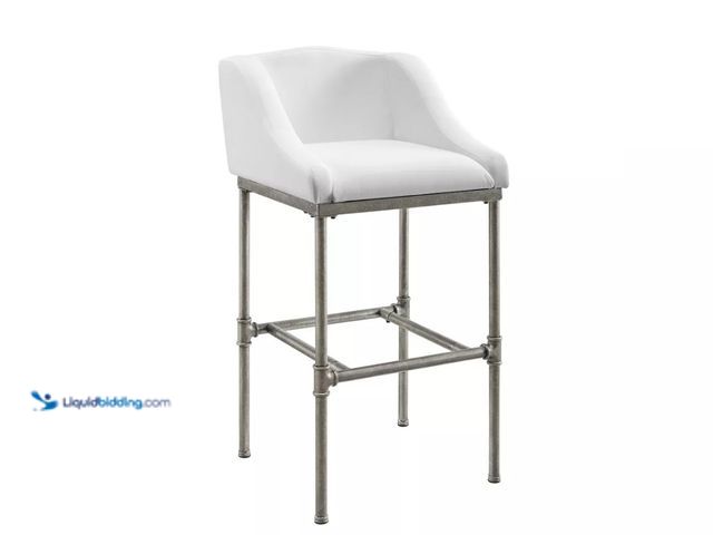 Lot 49-5543756 - Dillon Metal Barstool Textured Silver/White: Stain Resistant Upholstery - Hillsdale Furniture. Model...