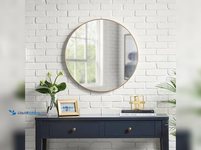 Lot 49-3563430 - StyleWell 28 in. W x 28 in. H Large Round Framed Wall Mirror in Gold Model # AL-R70G Unused