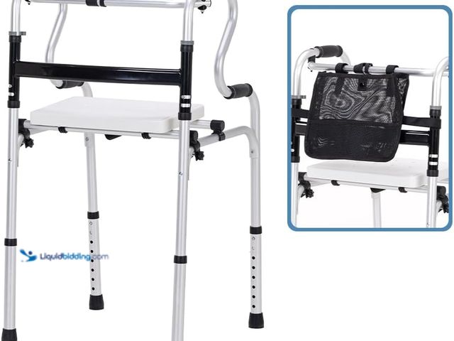 Lot 49-5435668 - Folding Walker with Seat and Storage Bag,Adjustable Height, 2-in-1 Fixed，Cross Walk Modes, Portable ...