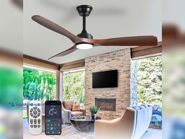 Lot 49-5450207 - Outdoor Ceiling Fan with Light: 52 Inch 3 Blade Outdoor Fans for Patios - Modern Walnut Ceiling Fan ...