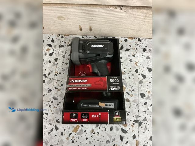 Lot 49-3532255 - Husky 5000 Lumen Hybrid Power Swivel Rechargeable Spotlight. Model # 91640. New