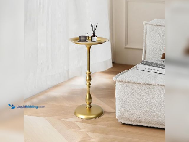 Lot 49-3564158 - Gold Small Round Metal Side Table, 24.2" Height Vintage Accent End Table for Living Room, Bedroom, o...