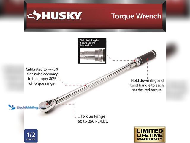 Lot 49-3617117 - Husky 1/2 in. Drive Torque Wrench 50 ft./lbs. to 250 ft./lbs. model # 564464 - used condition, scuff...