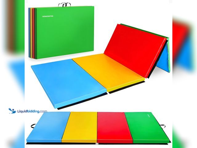 Lot 49-5488139 - BalanceFrom 10x4 Feet 4-Panel Folding Gymnastics Mat – 2-Inch Thick Pad with Vinyl Surface and Carry...