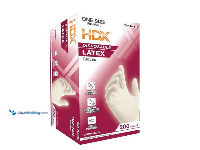 Lot 49-2023234 - Lot of (3)- HDX White Disposable Latex Cleaning Gloves (200 Ct One Size Fits Most). Model # 583689. ...