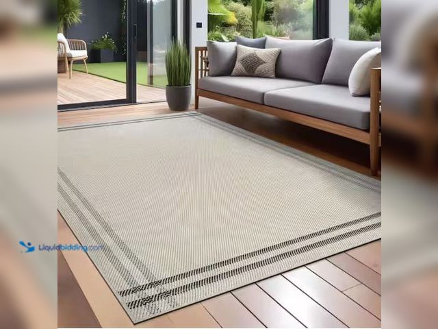 Lot 49-2005452 - Beverly Rug Haven 4 ft. x 6 ft. Bone Border Striped Washable Easy Jute Modern Indoor Outdoor Area Ru...