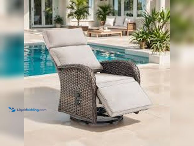 Lot 49-5407708 - Opohoro Plain Curve 1-Piece Brown Wicker Outdoor Adjustable Swivel Recliner Chair with Beige Cushion...