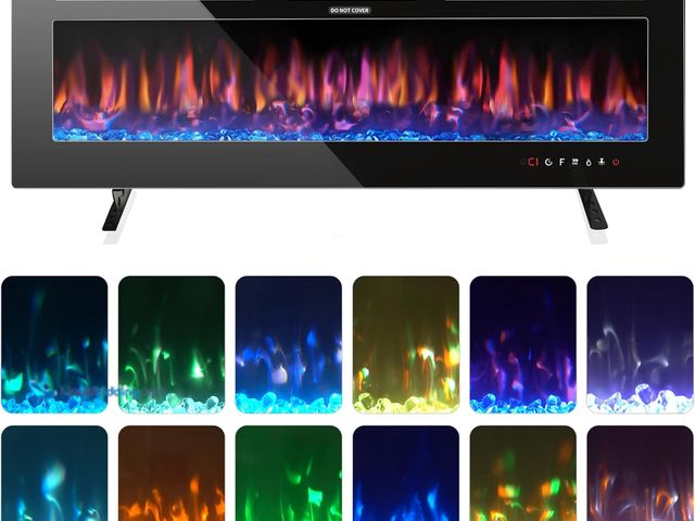 Lot 49-5487437 - 36" Electric Fireplace, Wall Mounted and Recessed Fireplace Heater, 750/1500W Freestanding Electric ...