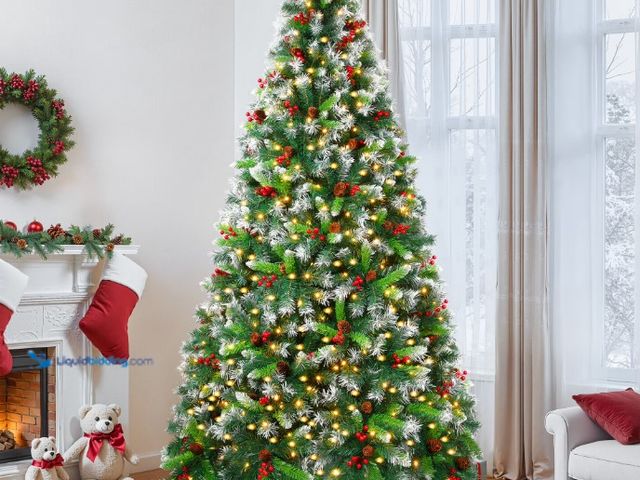 Lot 49-1541790 - Firstness 6ft Pre-Lit Artificial Christmas Tree with 1000 Branch Tips 300 LED Lights,Pine Cones + Re...