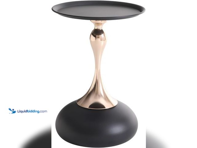 Lot 49-5437915 - Small Round Side Table for Small Spaces, Modern Pedestal End Table Living Room, Black Metal Drink Ta...