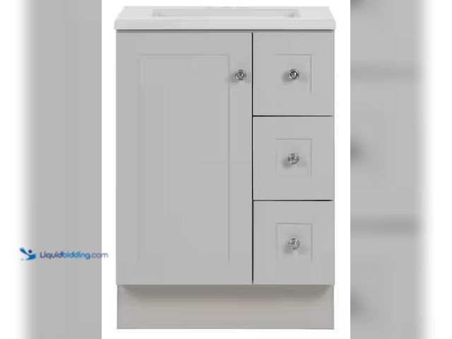 Lot 49-5478501 - Glacier Bay
Bannister 25 in. Single Sink Pearl Gray Bath Vanity with Colorpoint White Cultured Marb...