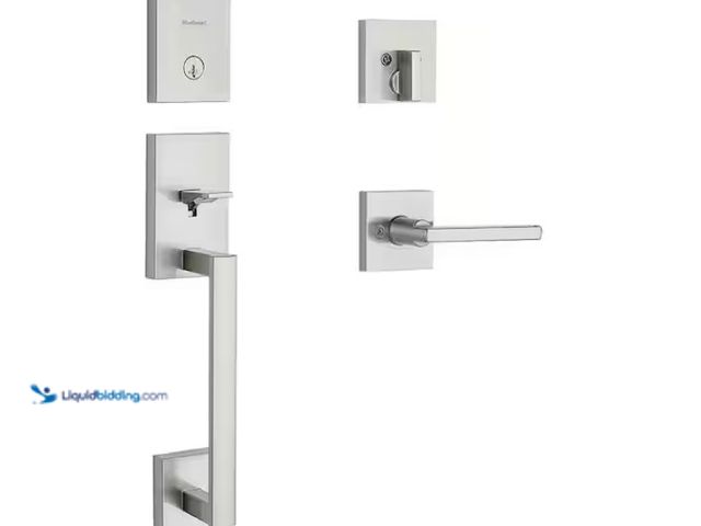 Lot 49-1628170 - Kwikset San Clemente Satin Nickel Single Cylinder Keyed Entry Door Handleset w/ Halifax Door Handle ...