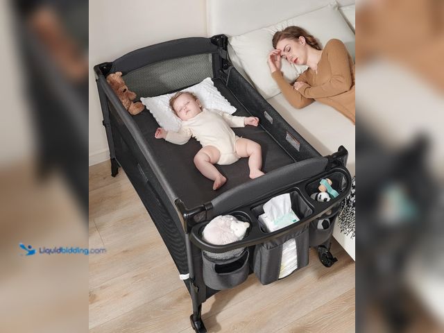 Lot 49-5437587 - AirClub Baby 4 in 1 Bassinet Bedside Sleeper, 4 Functions Bedside Crib Sleeper, Playard, Changing Ta...