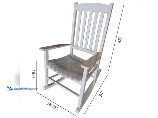Lot 49-1627153 - Mainstays Outdoor Wood Porch Rocking Chair, White Model #886865496, Unused, Has Attachments, Leg Ben...
