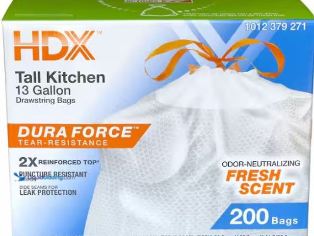 Lot 49-1532837 - (2) HDX
13 Gallon Reinforced Top Drawstring Fresh Scented Tall Kitchen Trash Bags with 20% PCR (200...