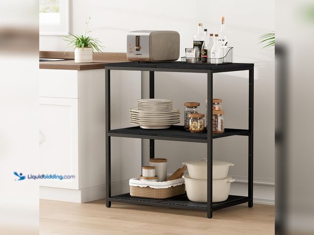 Lot 49-3564637 - Kitchen Island with 3 Shelves, Kitchen Shelf with Large Workstation, Bakers Rack, Workbench, Metal F...