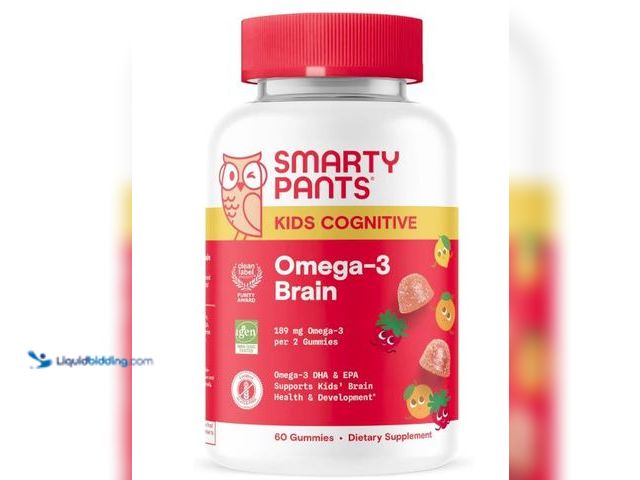 Lot 49-5520668 - SmartyPants Kids Vitamins Cognitive Omega-3 Brain Gummies with DHA & EPA, Citrus Strawberry, 60 Coun...
