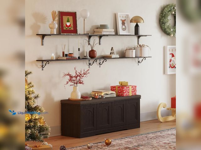 Lot 49-3563868 - DINZI LVJ Shoe Bench, Entryway Storage Bench with Doors, Cushion, 2-Tier Shoe Rack with 8-Cubby, 47....