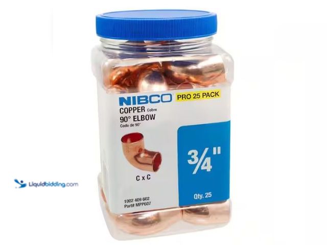 Lot 49-1565957 - Everbilt 3/4 in. Wrot Copper 90-Degree Cup x Cup Elbow Fitting Pro Pack (25-Pack), Model # MPP607HD3...