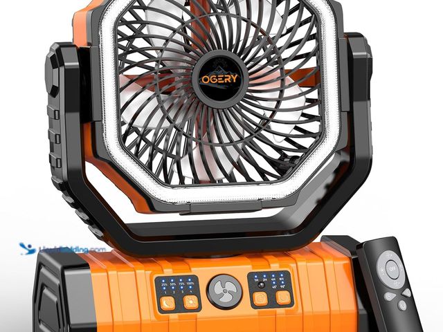 Lot 49-5437847 - OGERY 20000mAh Rechargeable Camping Fan with LED Lantern, Portable Battery Powered Fan, Remote & Osc...