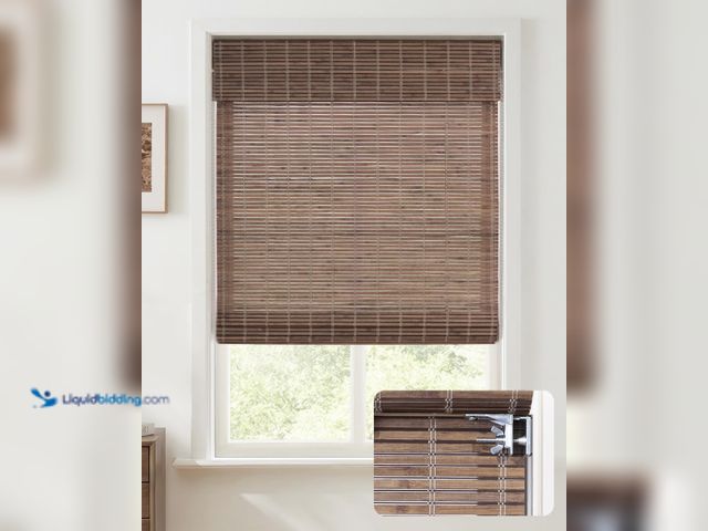 Lot 49-5545067 - UNISHADES No Drill Cordless Bamboo Roman Shades, 27×48 in, Driftwood | Natural material, Light Filte...