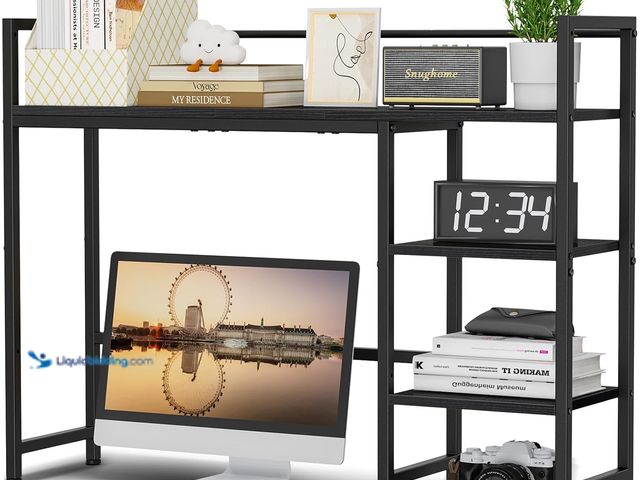 Lot 49-5437612 - Desk Shelf,  Desk Hutch for Computer Monitor, Desktop Organizer Shelf, 4 Tier Desk Display Rack. Bla...