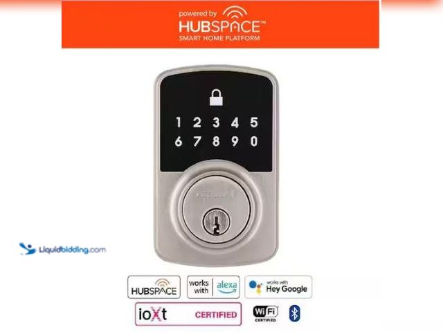 Lot 49-1573175 - Defiant Square Compact Satin Nickel Electronic Single Cylinder Deadbolt Wi-Fi Enabled Powered by Hub...