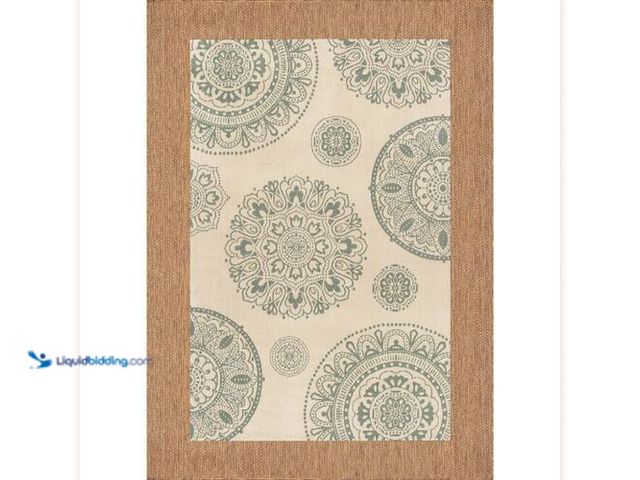 Lot 49-3616727 - Hampton Bay Indoor/Outdoor Ivory/Blue 6 ft. x 9 ft. Medallion Layering Area Rug - slightly used SKU ...